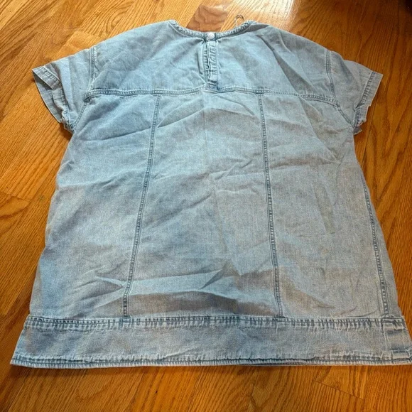 Free People Light Blue Denim Short Sleeve Tee - Picture 3 of 3